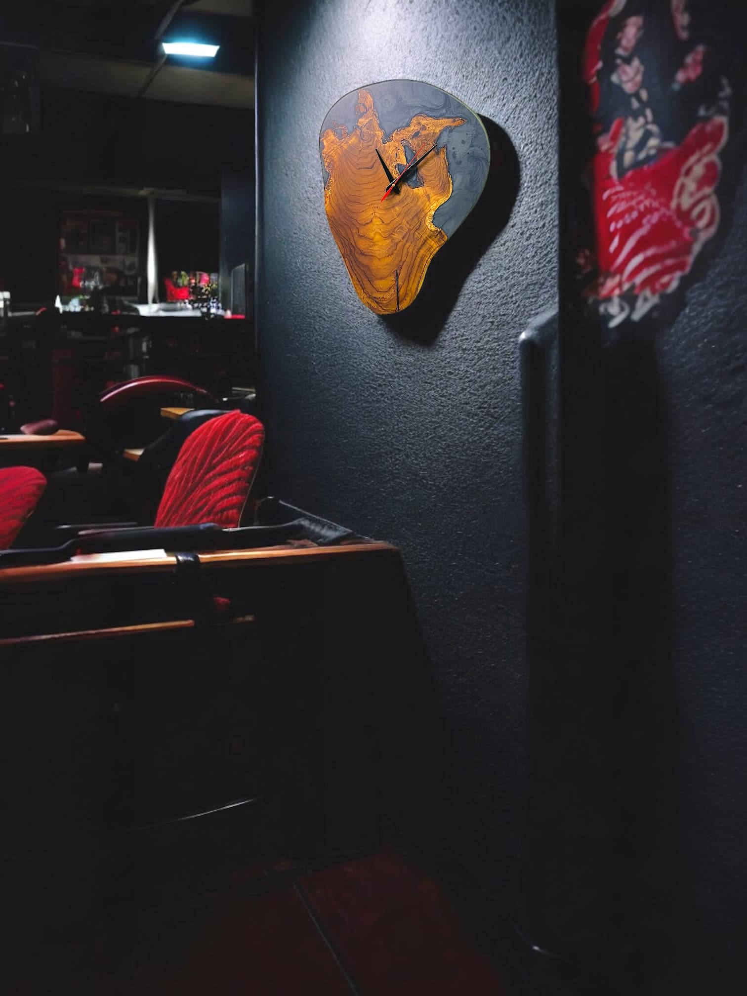 Handcrafted resin and wood wall clock